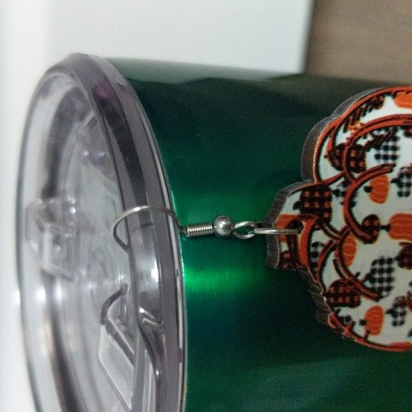 #362Halloween/Fall Wooden Dangle Pumpkin Earrings. Pumpkins on pumpkins. - Picture 3 of 4